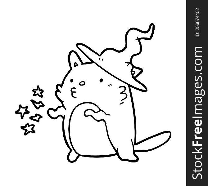 magical amazing line drawing of a cat wizard. magical amazing line drawing of a cat wizard