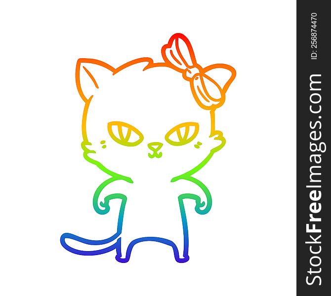 rainbow gradient line drawing of a cute cartoon cat