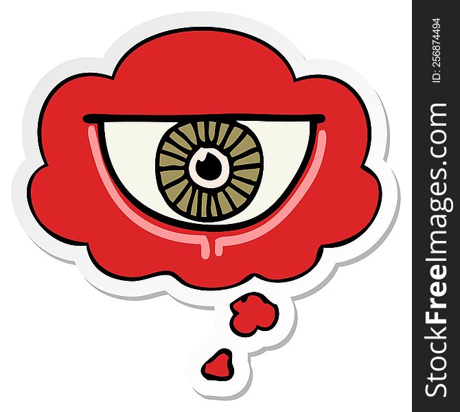 Cartoon Eye Symbol And Thought Bubble As A Printed Sticker