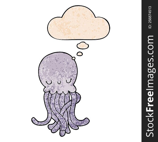 Cute Cartoon Jellyfish And Thought Bubble In Grunge Texture Pattern Style