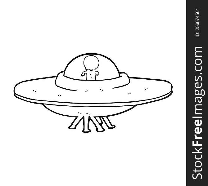 Black And White Cartoon Alien Flying Saucer
