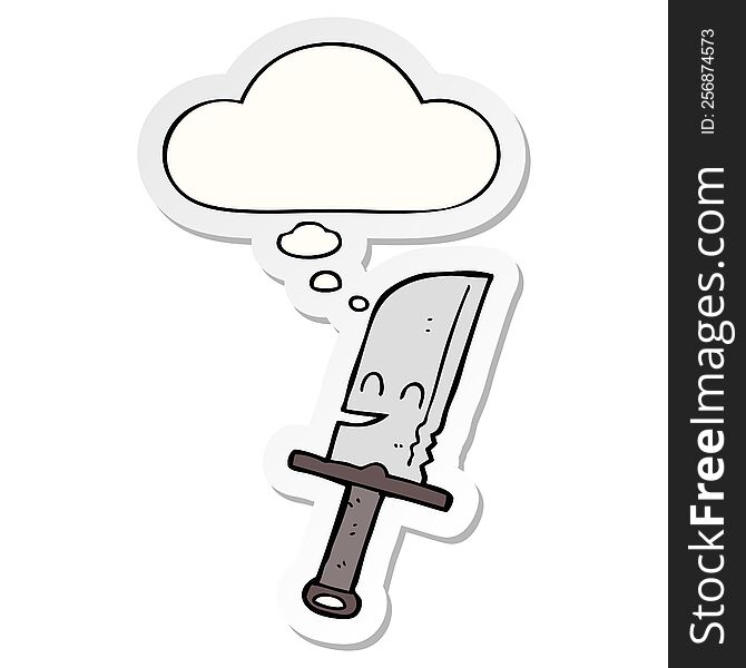 Cartoon Knife And Thought Bubble As A Printed Sticker