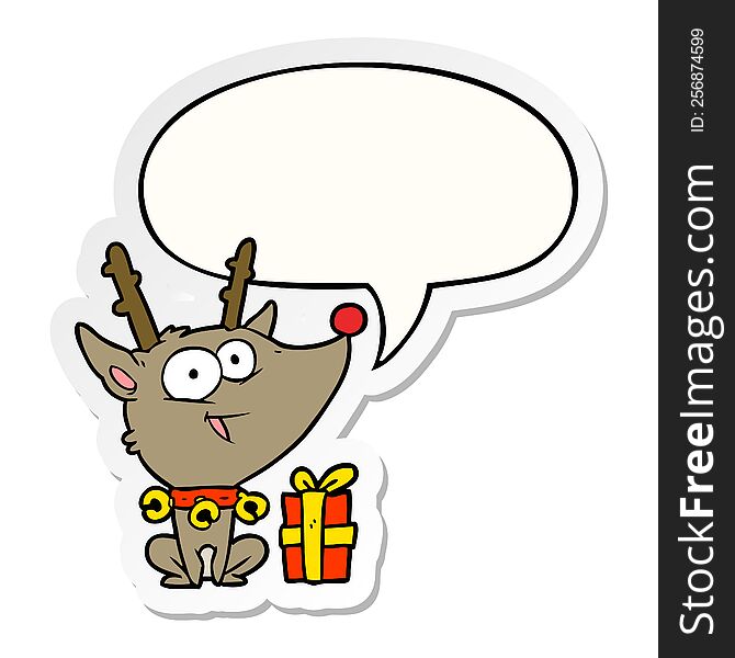 Cartoon Christmas Reindeer And Speech Bubble Sticker