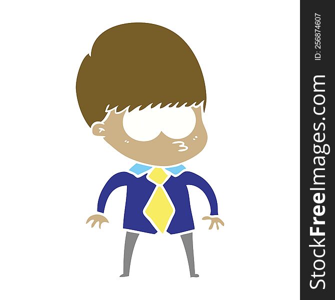 nervous flat color style cartoon boy wearing shirt and tie
