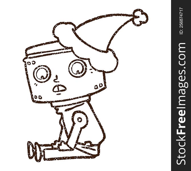 Robot Christmas Charcoal Drawing