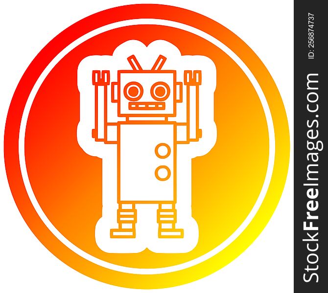 dancing robot circular icon with warm gradient finish. dancing robot circular icon with warm gradient finish