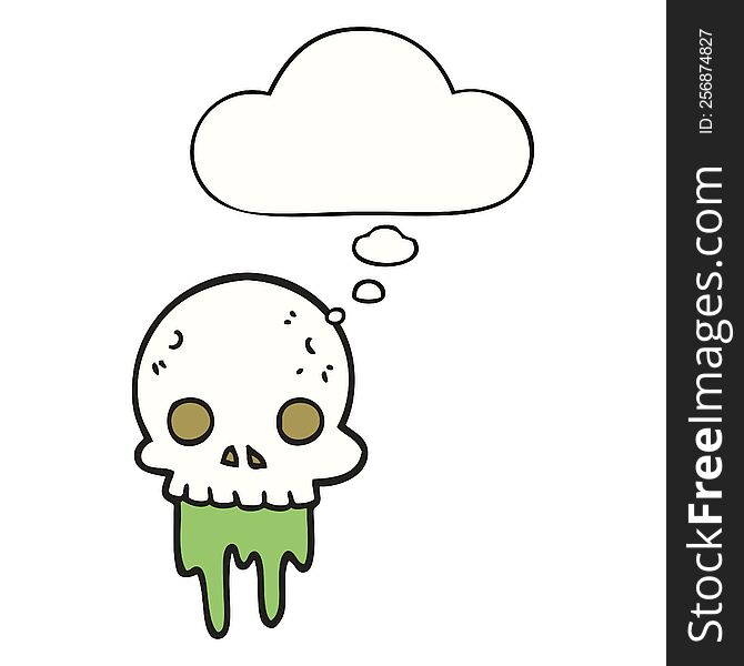 cartoon spooky halloween skull with thought bubble