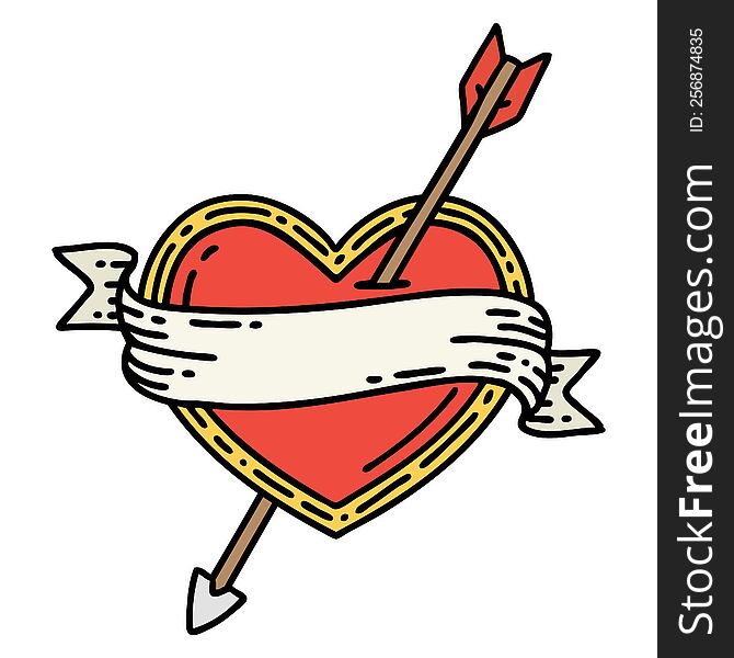 tattoo in traditional style of an arrow heart and banner. tattoo in traditional style of an arrow heart and banner