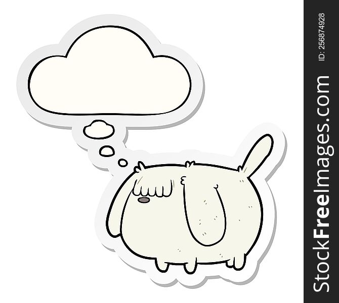 funny cartoon dog with thought bubble as a printed sticker