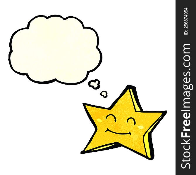 cartoon happy star character with thought bubble