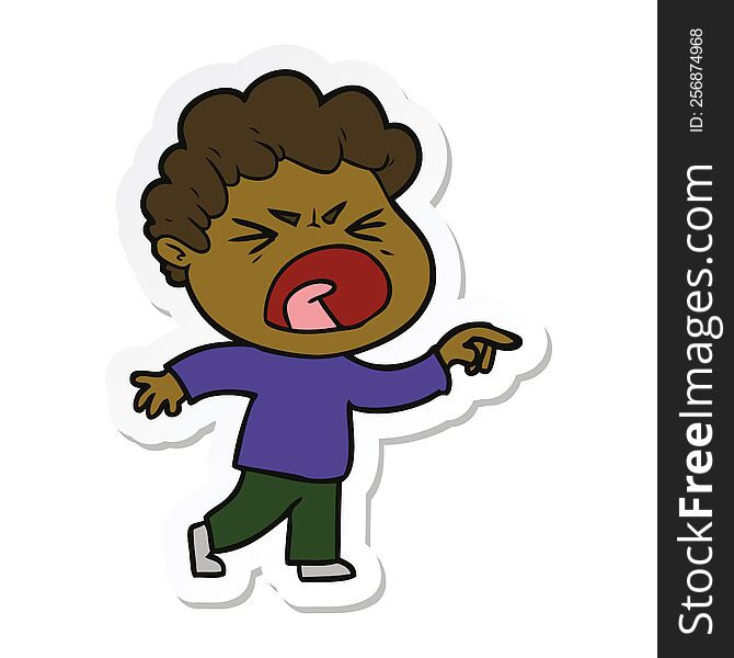 Sticker Of A Cartoon Furious Man