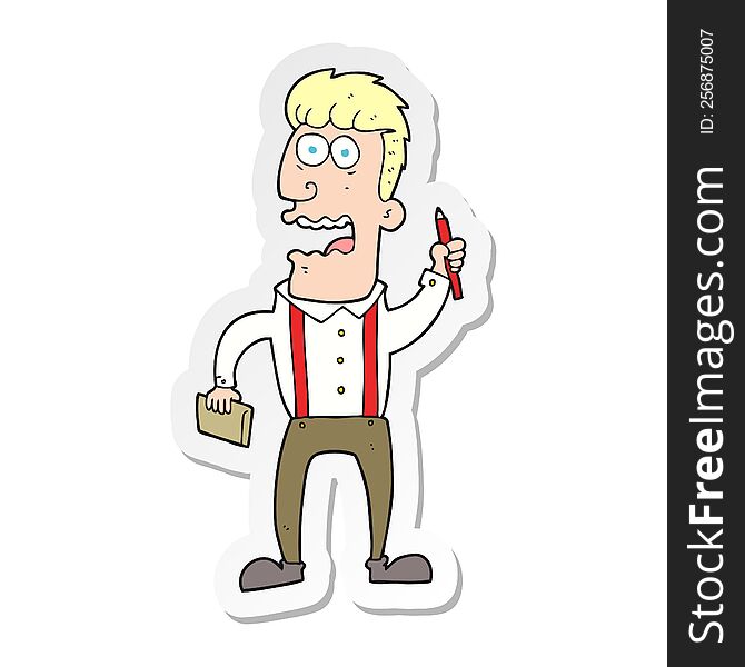 sticker of a cartoon stressed reporter