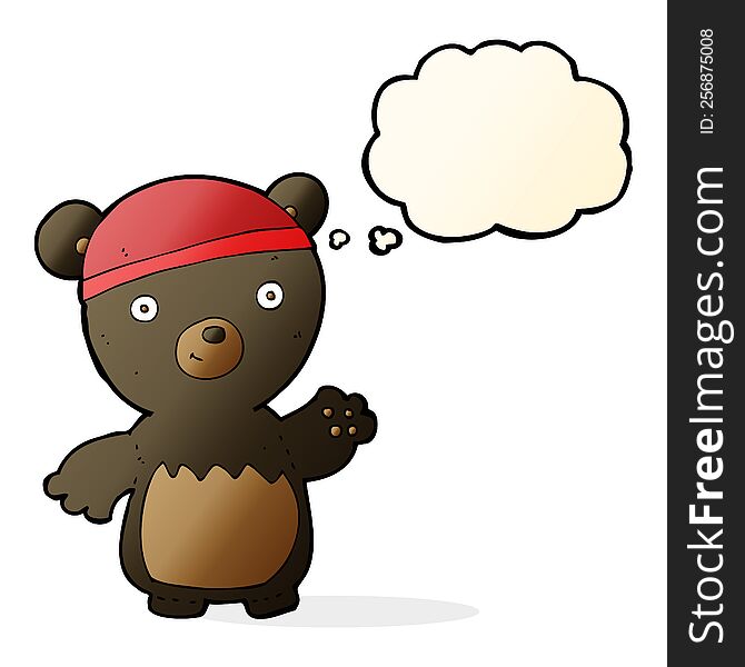 Cartoon Black Bear Wearing Hat With Thought Bubble