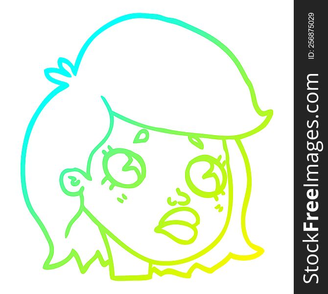 cold gradient line drawing of a cartoon sad girl