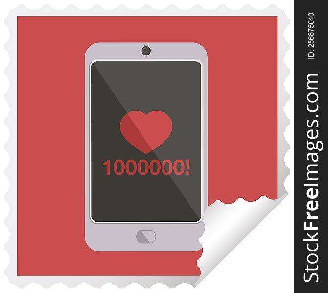 Mobile Phone Showing 1000000 Likes Graphic Vector Illustration Square Sticker Stamp