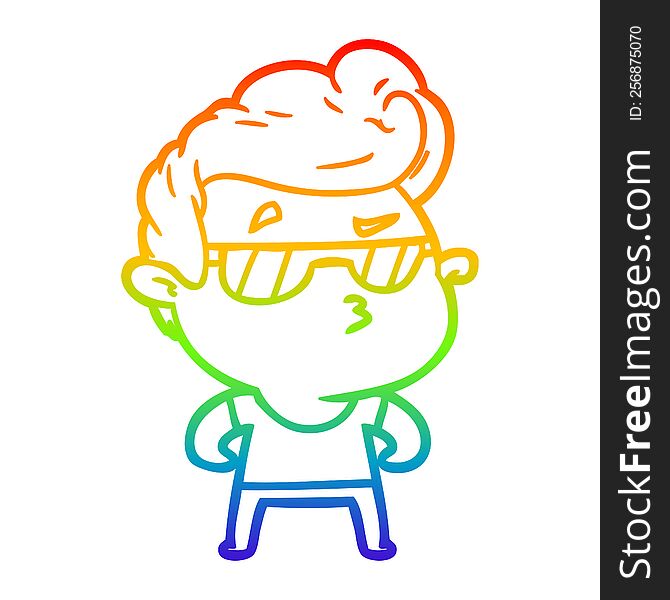 rainbow gradient line drawing of a cartoon cool guy