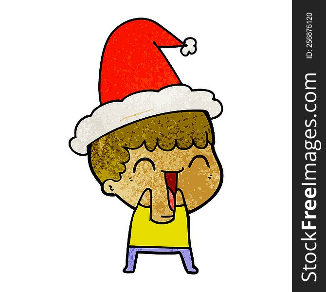 Textured Cartoon Of A Happy Man Wearing Santa Hat