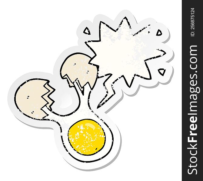 Cartoon Cracked Egg And Speech Bubble Distressed Sticker