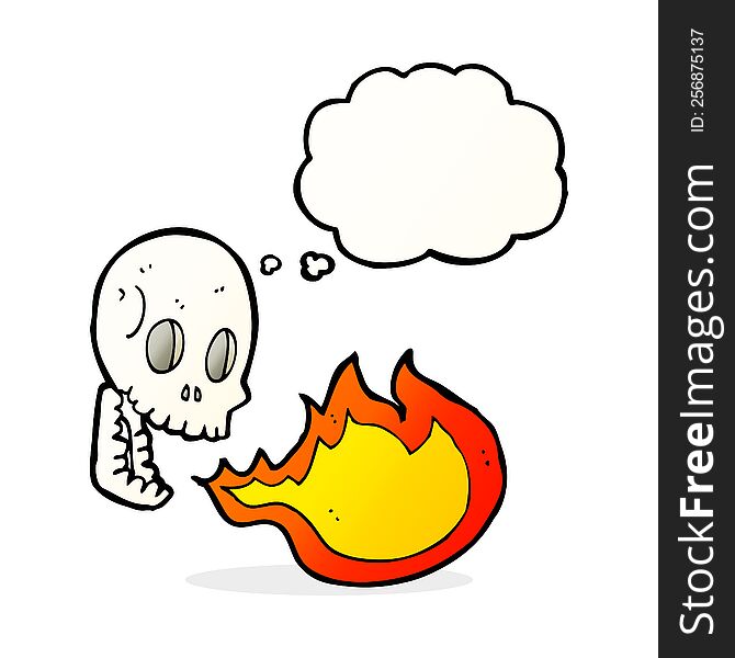 cartoon fire breathing skull with thought bubble