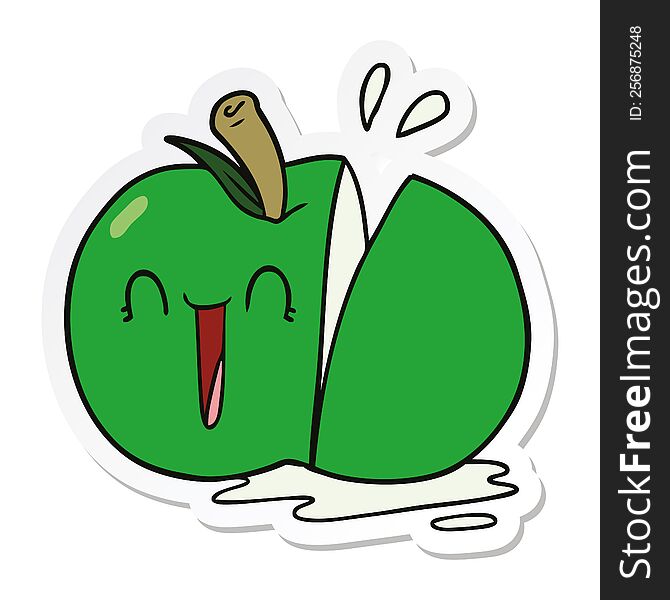 sticker of a happy cartoon sliced apple