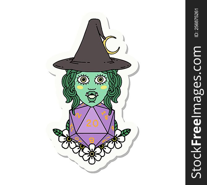 Half Orc Witch With Natural Twenty Dice Roll Sticker