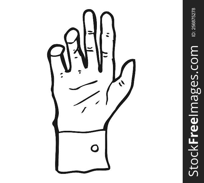 freehand drawn black and white cartoon hand reaching
