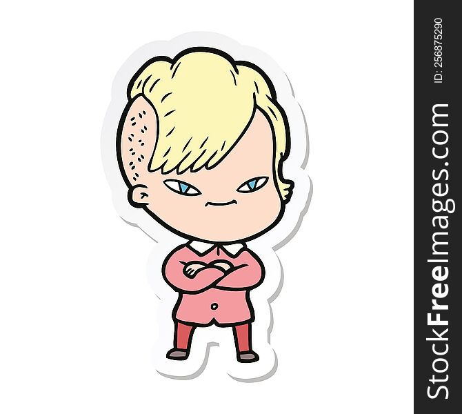 Sticker Of A Cute Cartoon Girl With Hipster Haircut