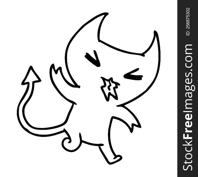 line drawing illustration of a kawaii cute demon. line drawing illustration of a kawaii cute demon