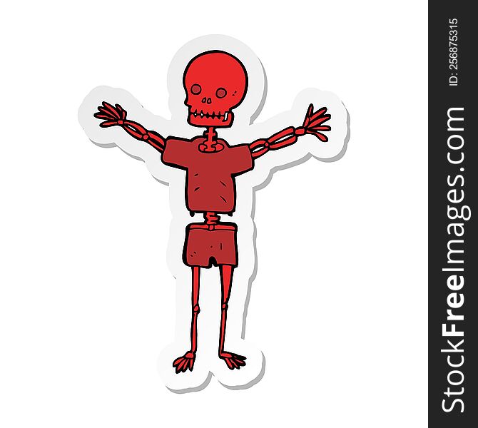sticker of a cartoon skeleton in clothes
