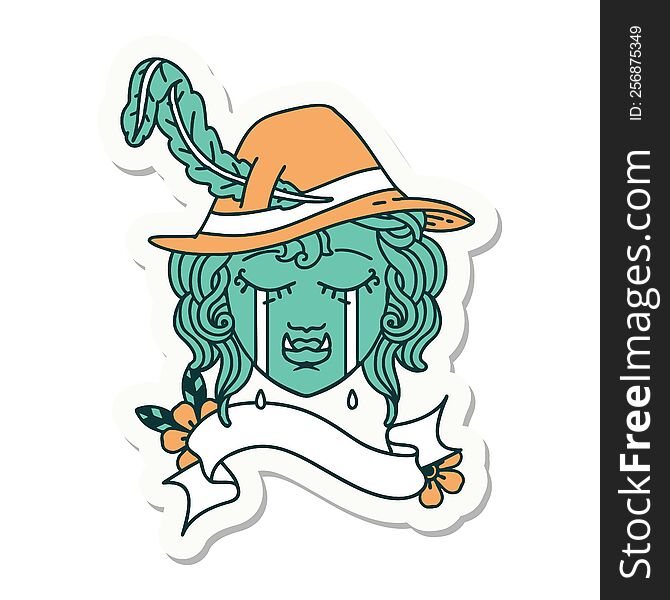 Crying Half Orc Bard Character Face Sticker