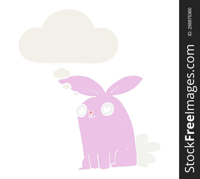Cartoon Bunny Rabbit And Thought Bubble In Retro Style