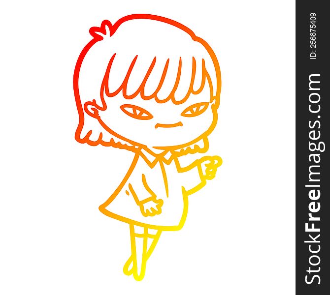 Warm Gradient Line Drawing Cartoon Pointing Woman