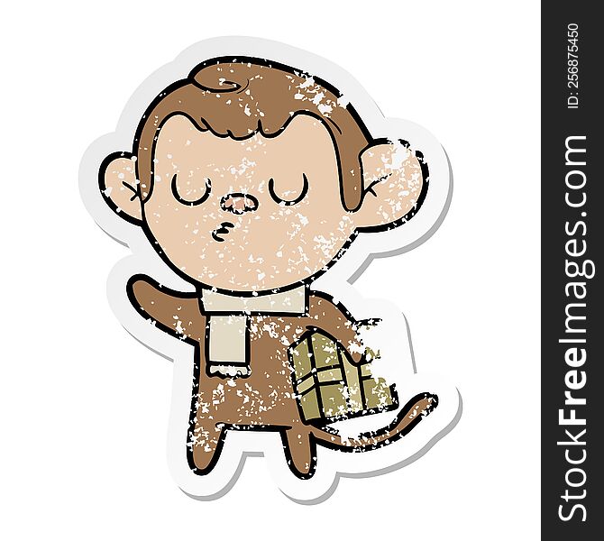 Distressed Sticker Of A Cartoon Calm Monkey