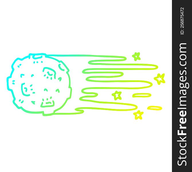 Cold Gradient Line Drawing Cartoon Flying Asteroid