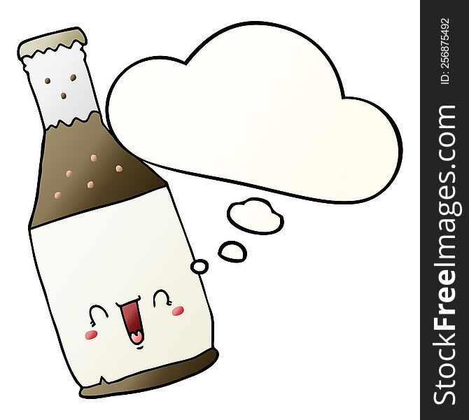 cartoon beer bottle with thought bubble in smooth gradient style