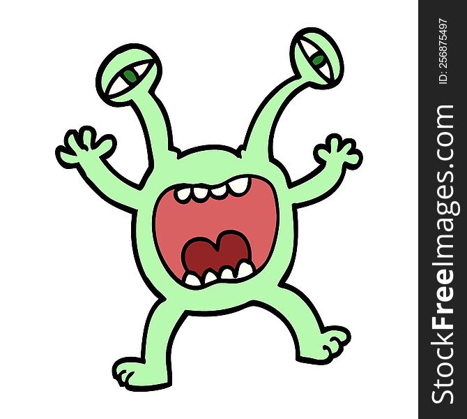 Hand Drawn Doodle Style Cartoon Monster