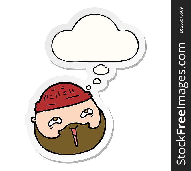 Cartoon Male Face With Beard And Thought Bubble As A Printed Sticker