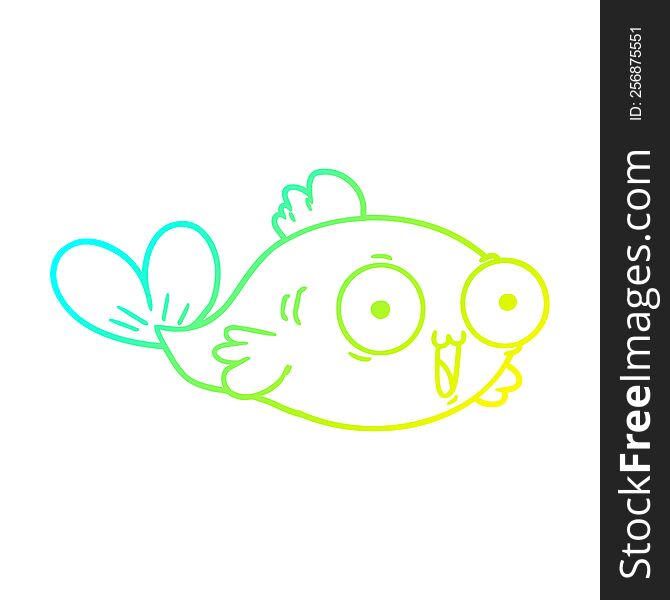 cold gradient line drawing of a  happy goldfish cartoon