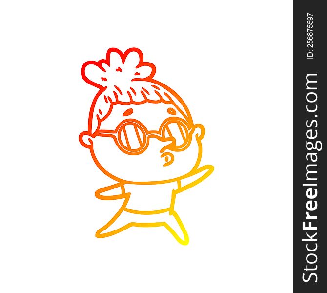 warm gradient line drawing cartoon woman wearing glasses