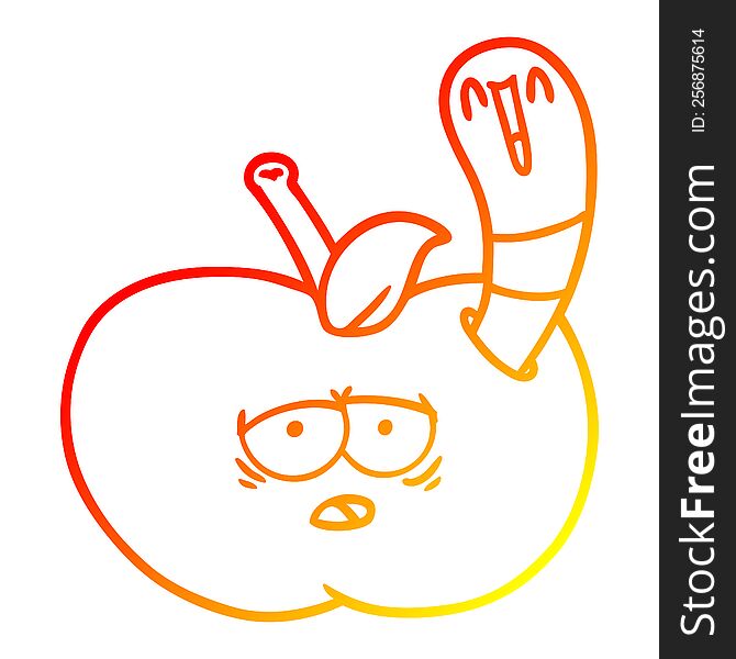 warm gradient line drawing of a cartoon worm in apple