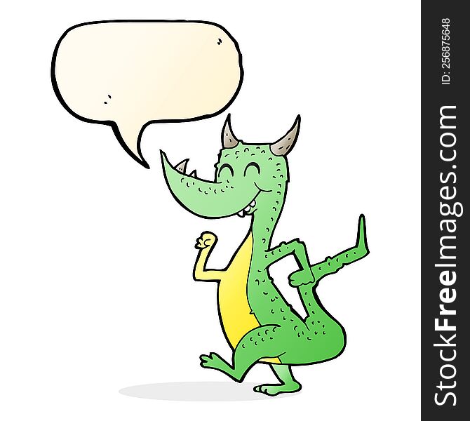 Cartoon Happy Dragon With Speech Bubble