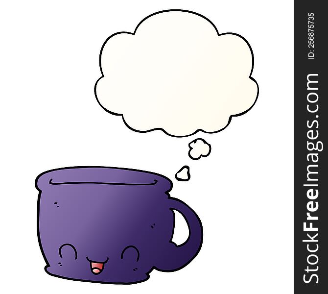 Cartoon Cup Of Coffee And Thought Bubble In Smooth Gradient Style