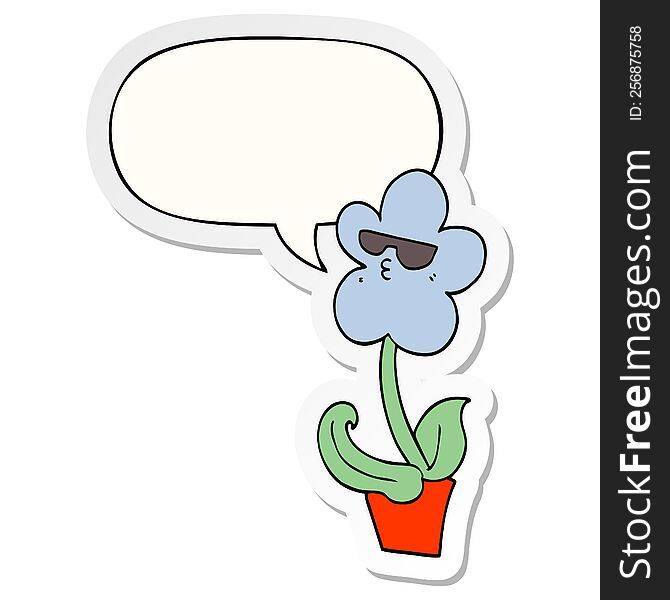 cool cartoon flower with speech bubble sticker