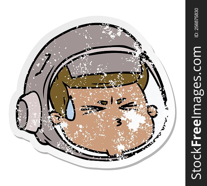 distressed sticker of a cartoon stressed astronaut face