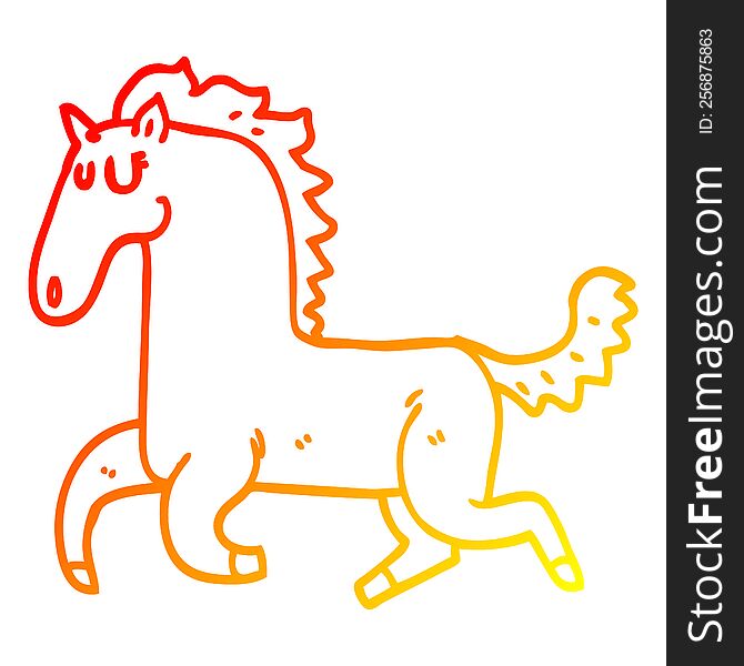 Warm Gradient Line Drawing Cartoon Running Horse