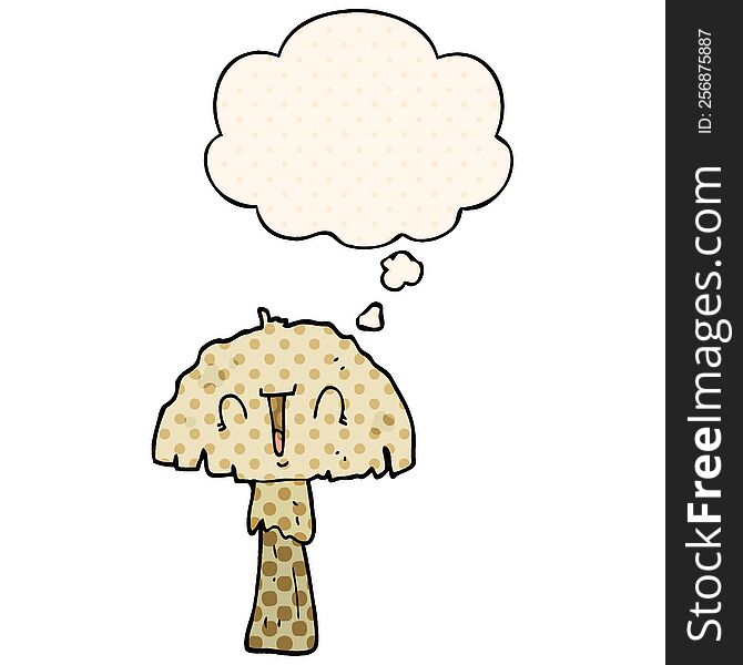 Cartoon Mushroom And Thought Bubble In Comic Book Style
