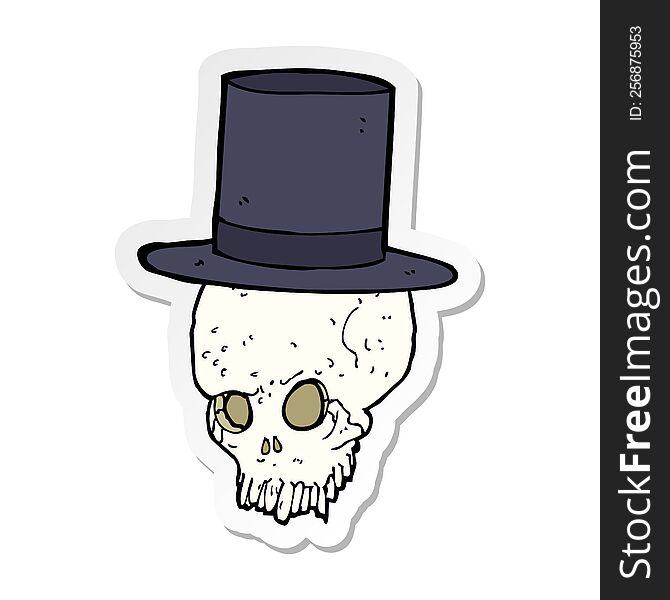 Sticker Of A Cartoon Skull In Top Hat