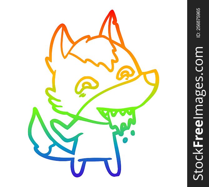 rainbow gradient line drawing of a cartoon hungry wolf