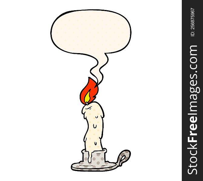 cartoon spooky old candle with speech bubble in comic book style