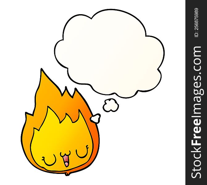 Cartoon Flame With Face And Thought Bubble In Smooth Gradient Style